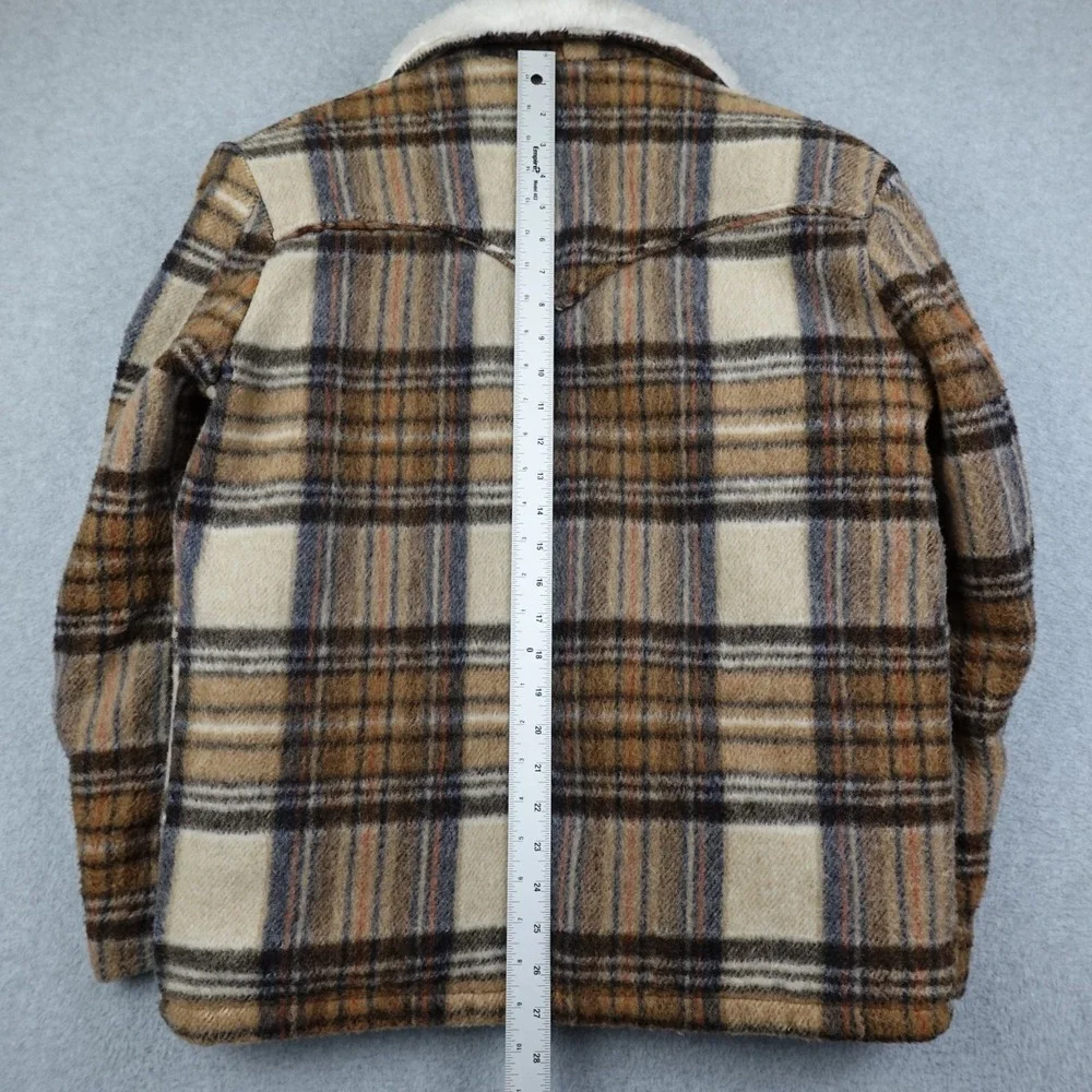 Vintage Montgomery Ward Wool Blend Jacket Mens Medium Plaid Sherpa Button 70s